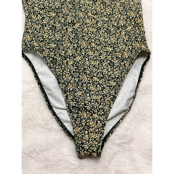 Vtg 90s Softouch Susan Fixel Floral Green Swimsuit High Cut Large Made In USA - Picture 4 of 10